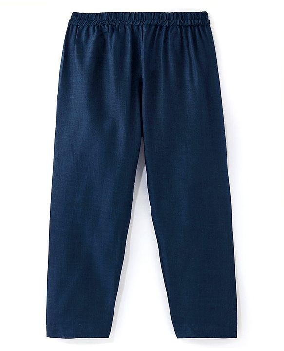 Babyhug Full Sleeves Solid Kurta Pyjama Set with Embroidered Jacket - Navy Blue
