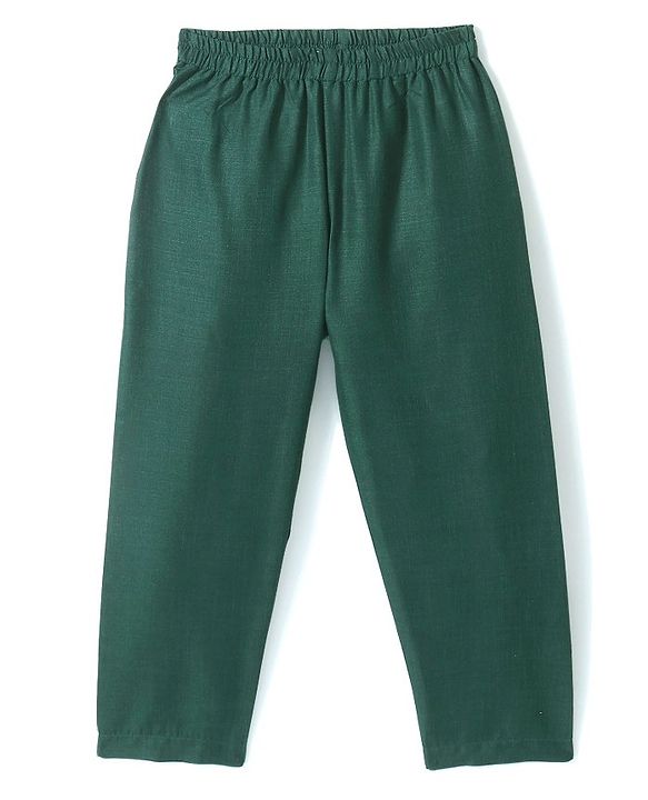 Babyhug Woven Full Sleeves Solid Colour Kurta & Pyjama Set with Embroidered  Jacket - Green
