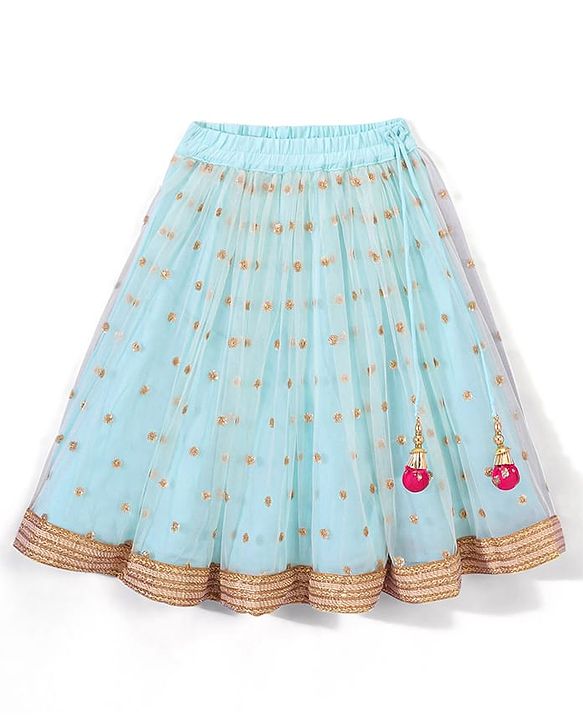 Babyhug Sleeveless Embroided Choli with Embroided Lehenga & Dupatta - Sky Blue