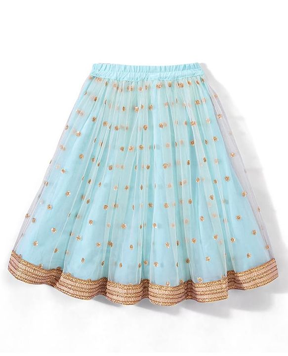 Babyhug Sleeveless Embroided Choli with Embroided Lehenga & Dupatta - Sky Blue