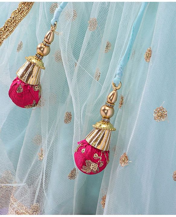 Babyhug Sleeveless Embroided Choli with Embroided Lehenga & Dupatta - Sky Blue