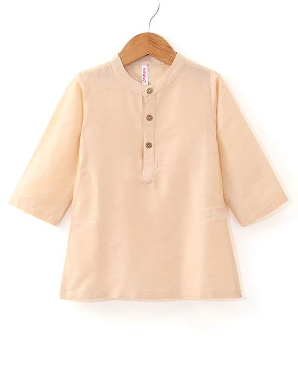 Babyhug Full Sleeves Solid Colour Kurta Payjama Set with Sequenced Embroidered Jacket -Beige