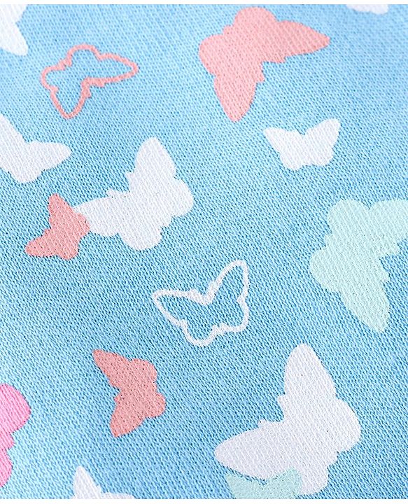 Babyhug 100% Cotton Knit Buitterfly Print Cap Mittens & Booties - Blue