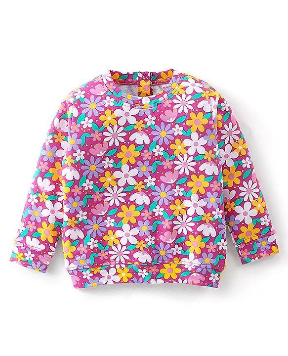 Babyhug Cotton Knit Full Sleeves T-Shirt & Lounge Pant Set Floral Print - Multicolour
