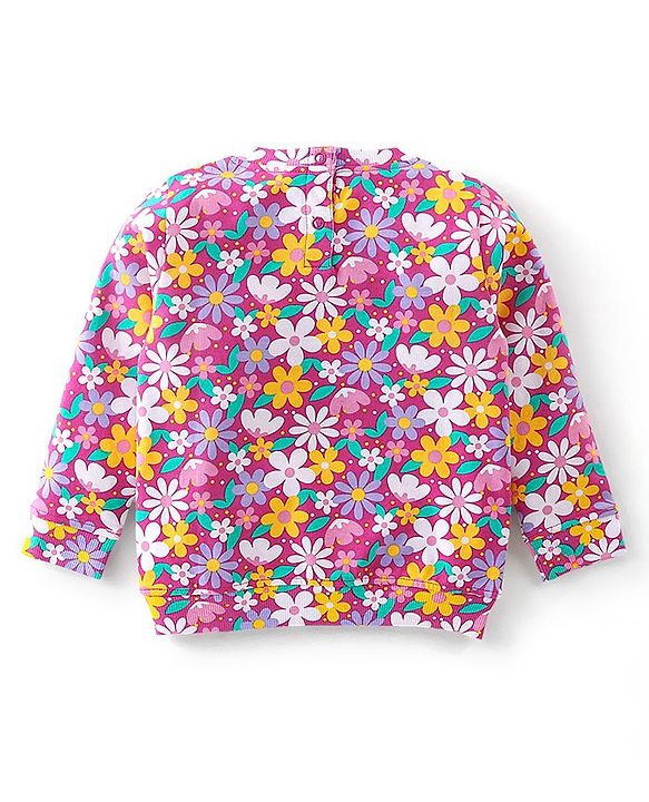 Babyhug Cotton Knit Full Sleeves T-Shirt & Lounge Pant Set Floral Print - Multicolour