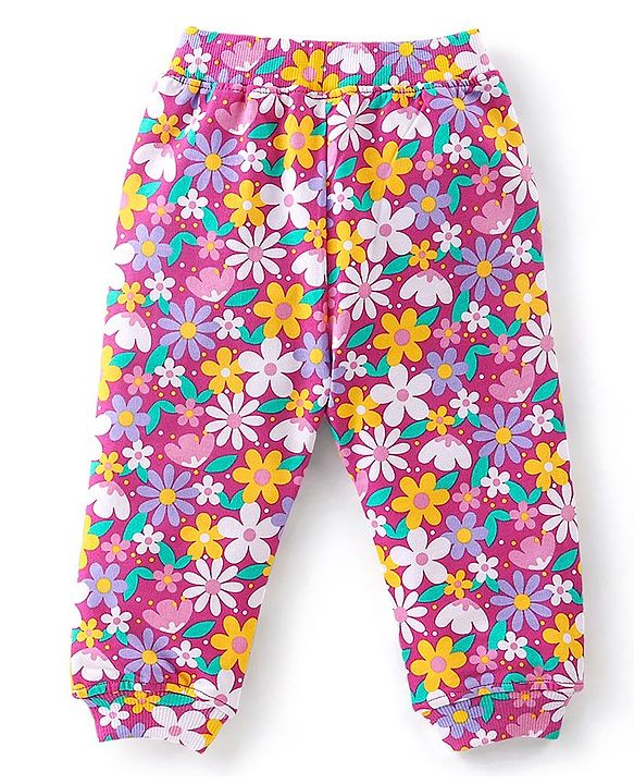 Babyhug Cotton Knit Full Sleeves T-Shirt & Lounge Pant Set Floral Print - Multicolour