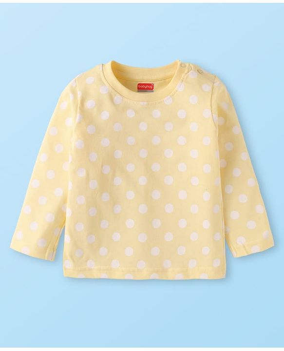 Babyhug Cotton Knit Full Sleeves Night Suit With Polka Dot Print - Yellow