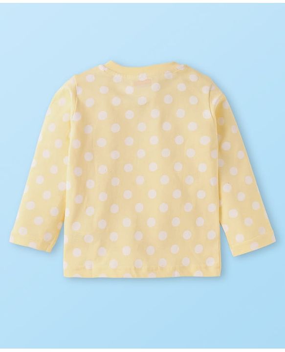 Babyhug Cotton Knit Full Sleeves Night Suit With Polka Dot Print - Yellow