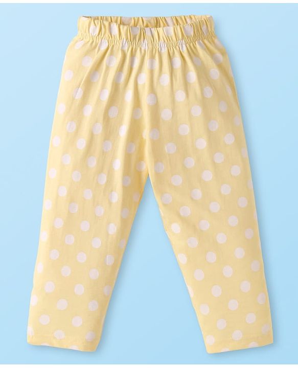 Babyhug Cotton Knit Full Sleeves Night Suit With Polka Dot Print - Yellow