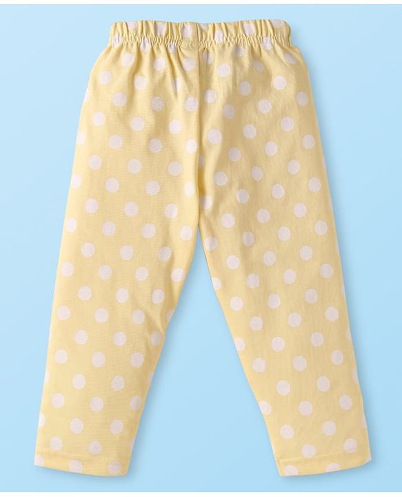 Babyhug Cotton Knit Full Sleeves Night Suit With Polka Dot Print - Yellow