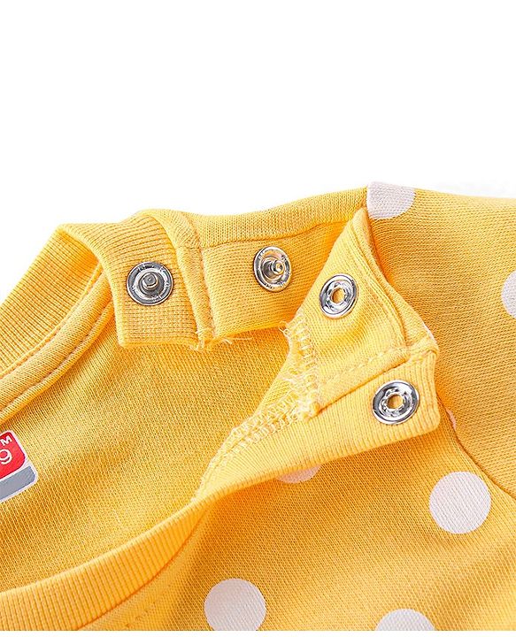 Babyhug Cotton Knit Full Sleeves Night Suit With Polka Dot Print - Yellow