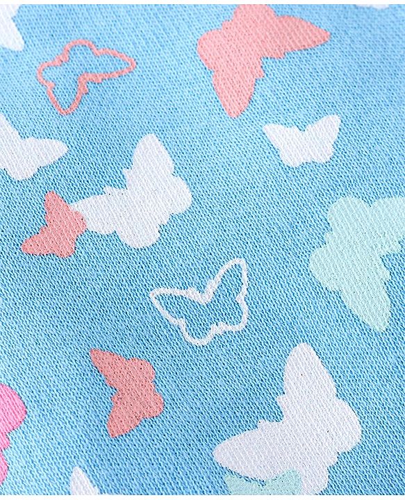 Babyhug 100% Cotton Knit Butterfly  Print Mittens & Booties - Blue