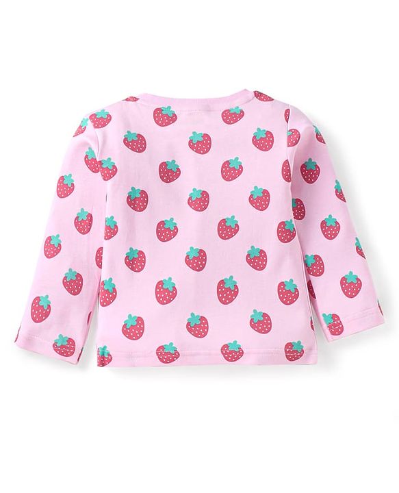 Babyhug Cotton Knit Full Sleeves Night Suit With Strawberry Print - Pink