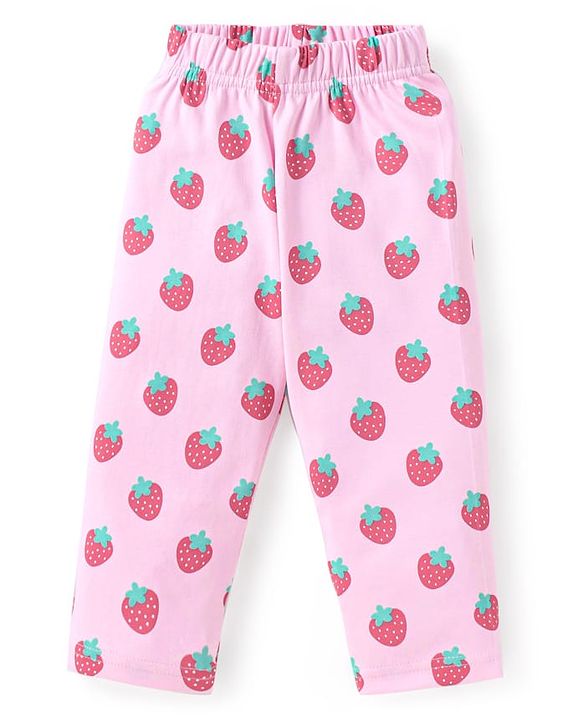 Babyhug Cotton Knit Full Sleeves Night Suit With Strawberry Print - Pink