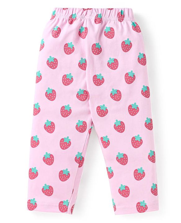 Babyhug Cotton Knit Full Sleeves Night Suit With Strawberry Print - Pink