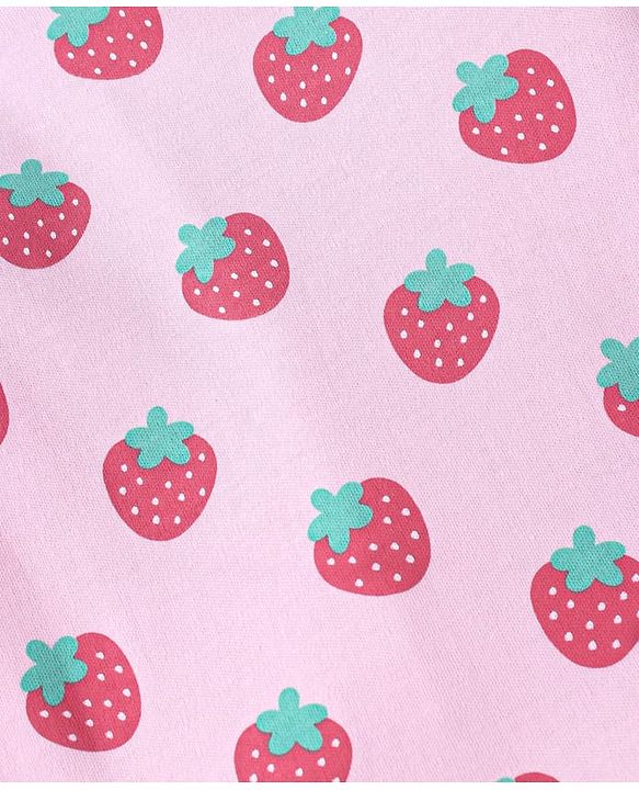 Babyhug Cotton Knit Full Sleeves Night Suit With Strawberry Print - Pink