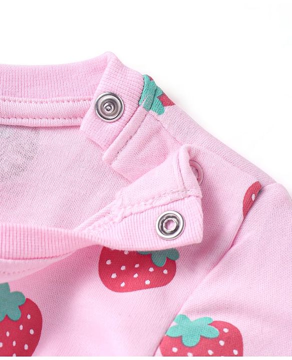 Babyhug Cotton Knit Full Sleeves Night Suit With Strawberry Print - Pink