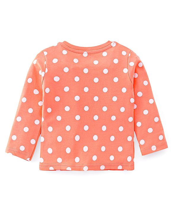Babyhug Cotton Knit Full Sleeves Polka Dots Printed Night Suit - Orange