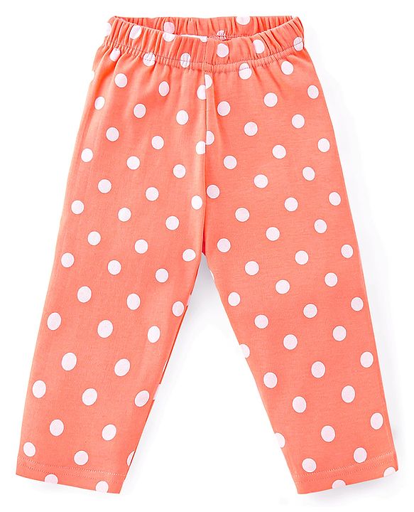 Babyhug Cotton Knit Full Sleeves Polka Dots Printed Night Suit - Orange
