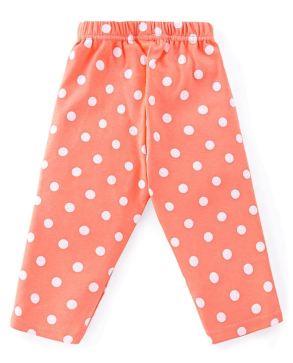 Babyhug Cotton Knit Full Sleeves Polka Dots Printed Night Suit - Orange