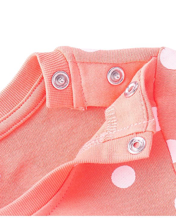 Babyhug Cotton Knit Full Sleeves Polka Dots Printed Night Suit - Orange