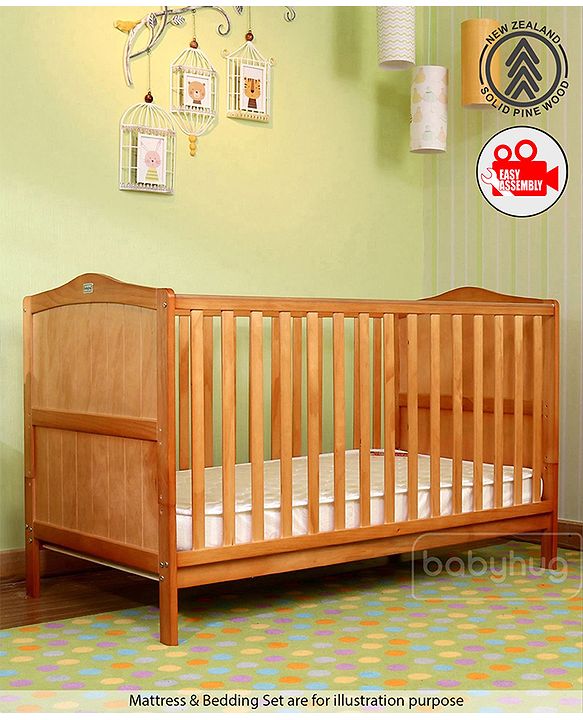 Babyhug Merlino 2 in 1 Wooden Cot Cum Junior Bed with Height Adjustable & Plug and Play Assembly - Antique