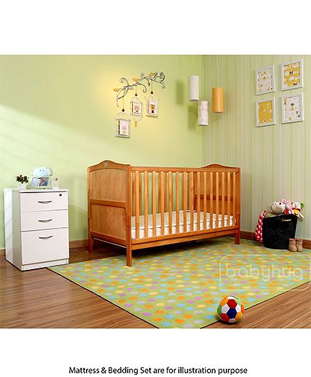 Babyhug Merlino 2 in 1 Wooden Cot Cum Junior Bed with Height Adjustable & Plug and Play Assembly - Antique