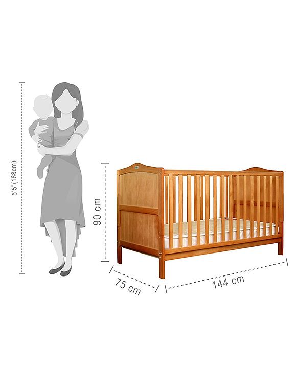 Babyhug Merlino 2 in 1 Wooden Cot Cum Junior Bed with Height Adjustable & Plug and Play Assembly - Antique