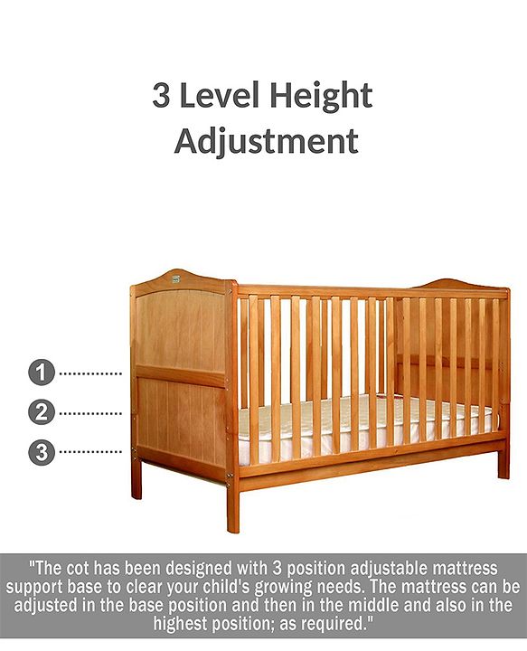 Babyhug Merlino 2 in 1 Wooden Cot Cum Junior Bed with Height Adjustable & Plug and Play Assembly - Antique