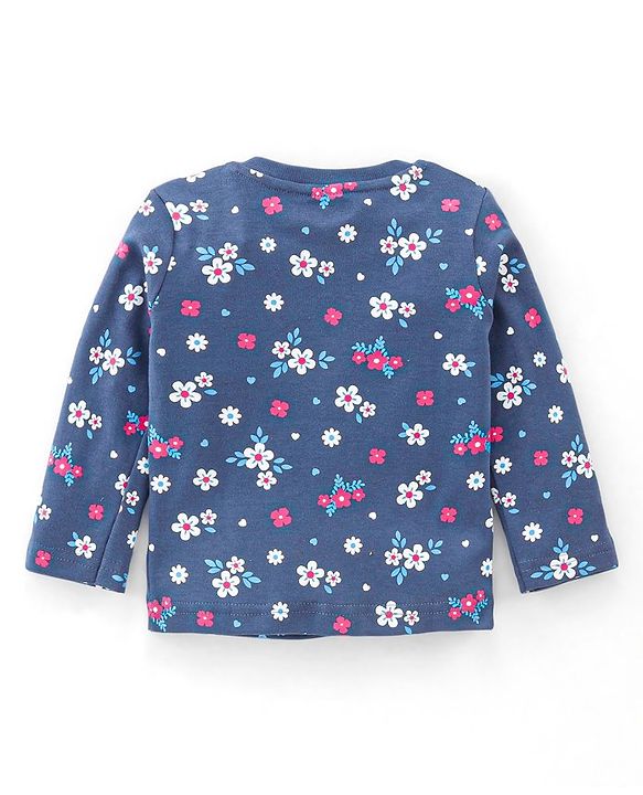Babyhug Cotton Knit Full Sleeves Floral Print Night Suit - Navy Blue