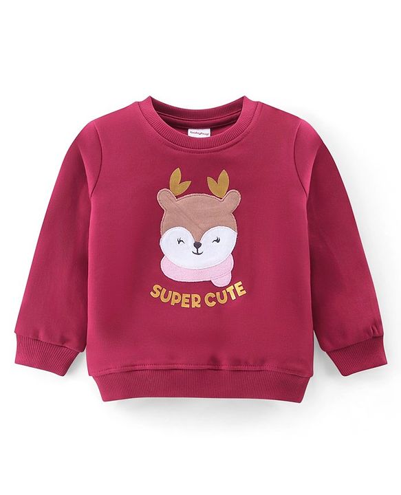 Babyhug 100% Cotton Terry Knit Full Sleeves T-Shirt & Lounge Pant With Bear Patch - Wine