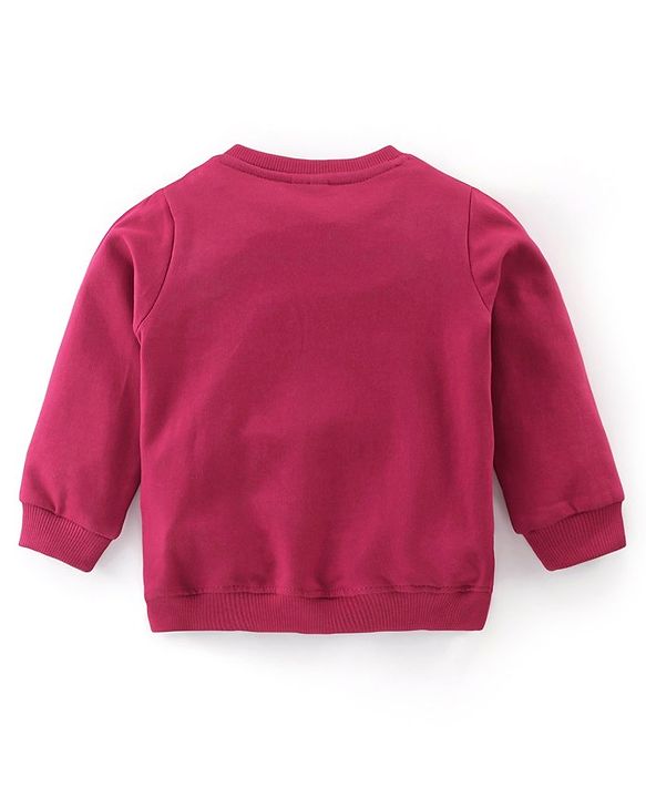 Babyhug 100% Cotton Terry Knit Full Sleeves T-Shirt & Lounge Pant With Bear Patch - Wine