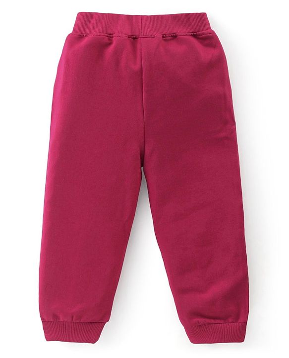 Babyhug 100% Cotton Terry Knit Full Sleeves T-Shirt & Lounge Pant With Bear Patch - Wine