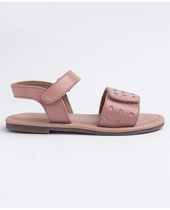 Pine Kids Velcro Closure Glitter Printed Sandals - Peach