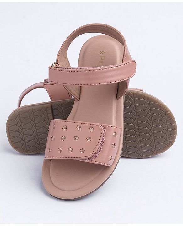 Pine Kids Velcro Closure Glitter Printed Sandals - Peach