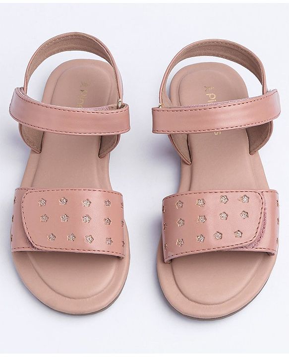 Pine Kids Velcro Closure Glitter Printed Sandals - Peach