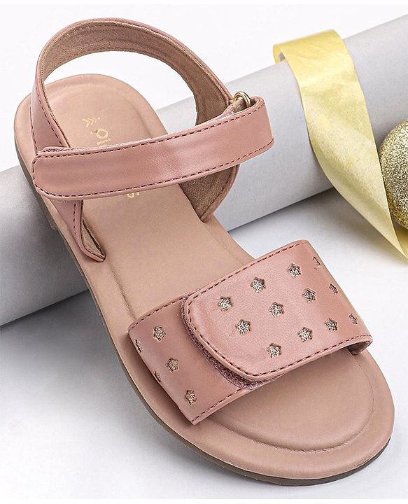 Pine Kids Velcro Closure Glitter Printed Sandals - Peach