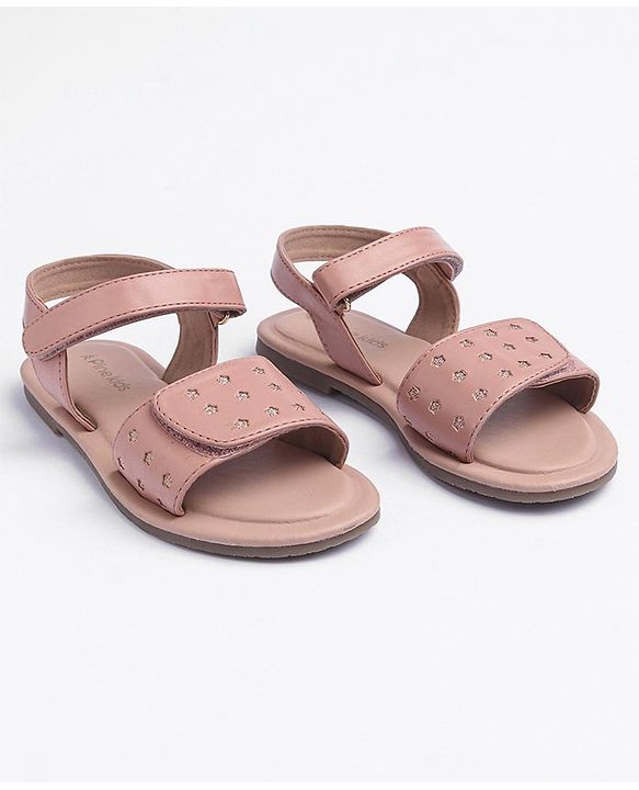 Pine Kids Velcro Closure Glitter Printed Sandals - Peach