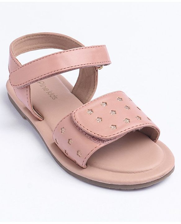 Pine Kids Velcro Closure Glitter Printed Sandals - Peach