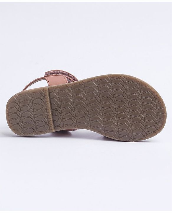 Pine Kids Velcro Closure Glitter Printed Sandals - Peach