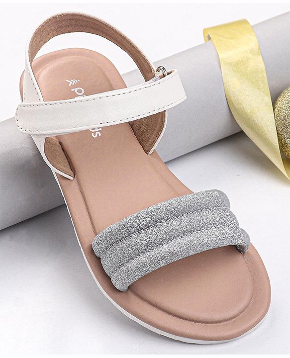 Pine Kids Solid Colored Velcro Closure Party Sandals - Silver