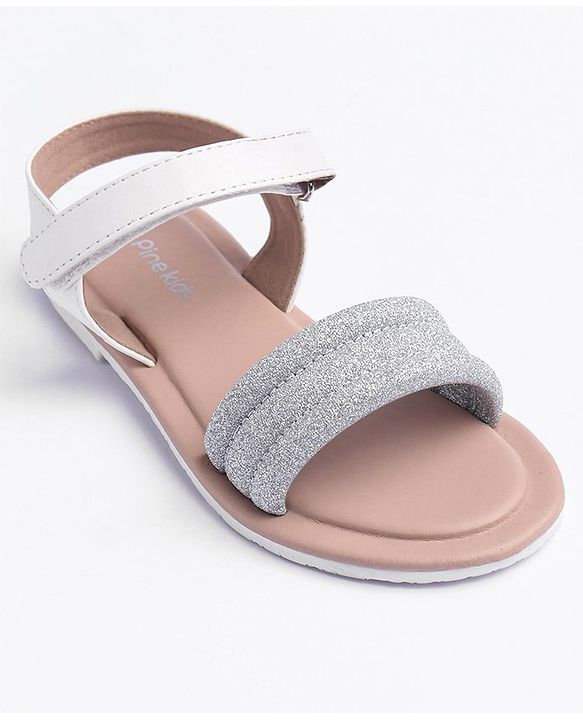 Pine Kids Solid Colored Velcro Closure Party Sandals - Silver