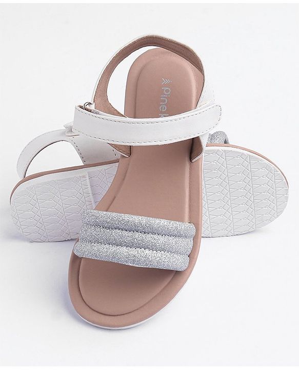 Pine Kids Solid Colored Velcro Closure Party Sandals - Silver