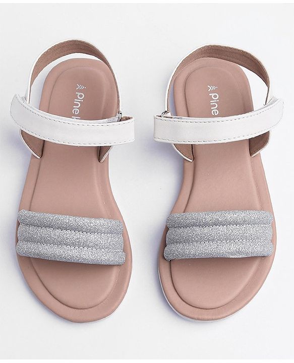 Pine Kids Solid Colored Velcro Closure Party Sandals - Silver