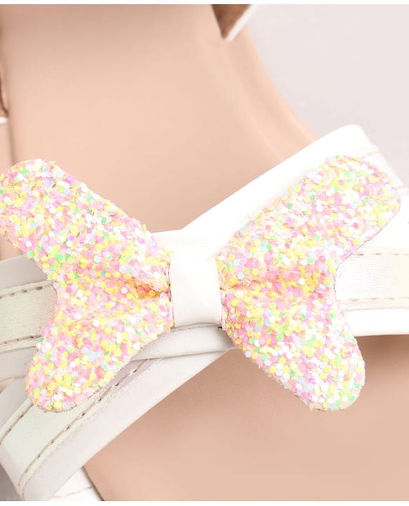 Pine Kids Solid Colored Velcro Closure Party Sandals with Bow - Golden