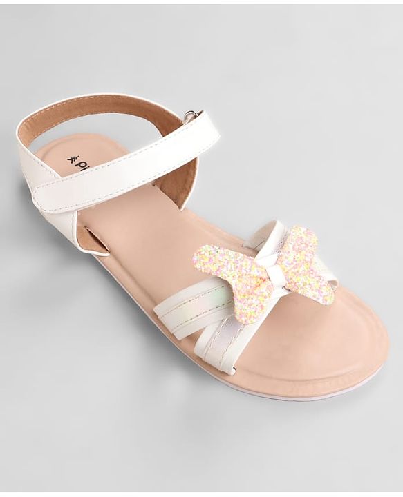 Pine Kids Solid Colored Velcro Closure Party Sandals with Bow - Golden