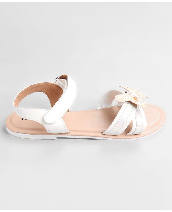 Pine Kids Solid Colored Velcro Closure Party Sandals with Bow - Golden