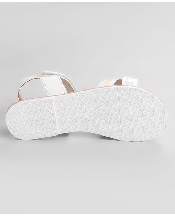 Pine Kids Solid Colored Velcro Closure Party Sandals with Bow - Golden