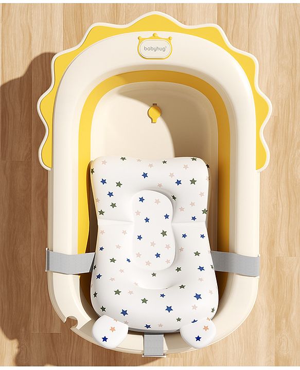 Babyhug Foldable Anti Slip Bath Tub with Cushion  - Yellow
