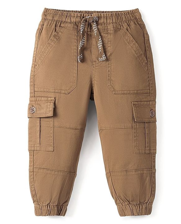 Babyhug Cotton Spandex Full Length Solid Color Trouser - Brown